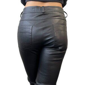 CHANEL Vintage P47479 CC Mark Logo Leather Pants #38 Button Zip Black [106010]
